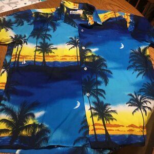Shoreline Hawaii XL Hawaiian Shirt Blue w Palm Trees